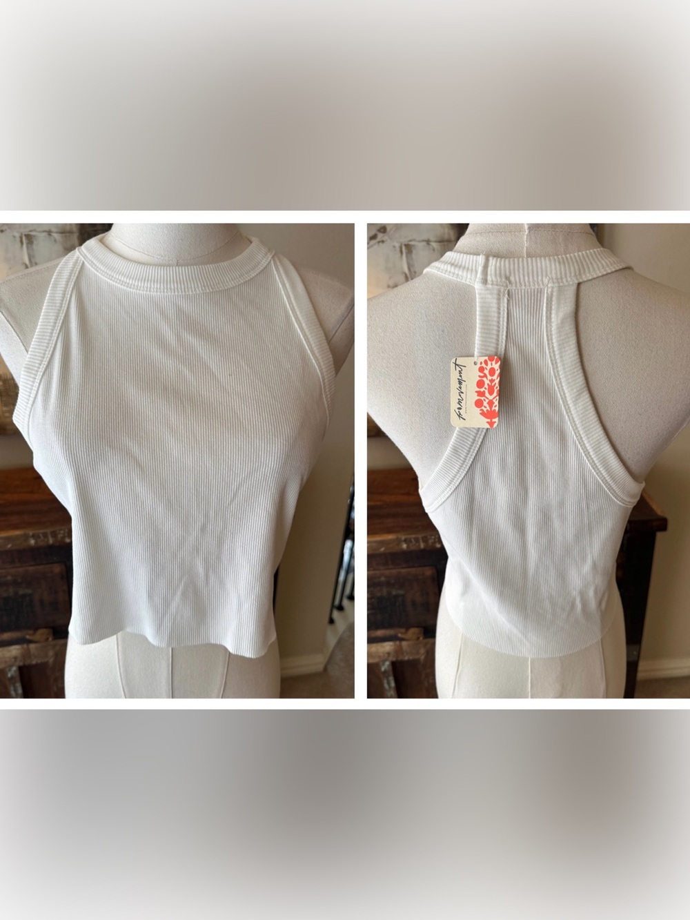 NWT Free People Movement white ribbed Racerback tank